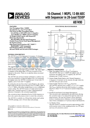 AD7490BRU datasheet - 16-Channel, 1 MSPS, 12-Bit ADC with Sequencer in 28-Lead TSSOP