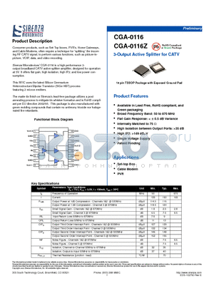 CGA-0116 datasheet - 3-Output Active Splitter for CATV