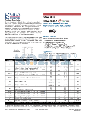 CGA-6618Z datasheet - Dual CATV 1 MHz to 1000 MHz High Linearity GaAs HBT Amplifier