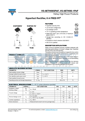 8ETH06-1PBF datasheet - Hyperfast Rectifier, 8 A FRED Pt