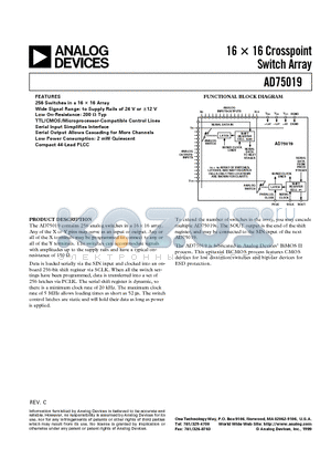 AD75019 datasheet - 16 x 16 Crosspoint Switch Array