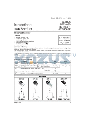 8ETH06F datasheet - Hyperfast Rectifier