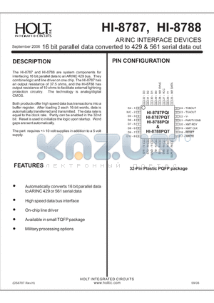 HI-8787PQTF datasheet - ARINC INTERFACE DEVICES 16 bit parallel data converted to 429 & 561 serial data out