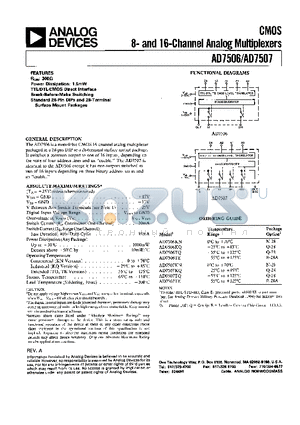 AD7506 datasheet - CMOS 8- AND 16-CHANNEL ANALOG MULTIPLEXERS