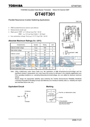 GT40T301 datasheet - Silicon N Channel IGBT Parallel Resonance Inverter Switching Applications