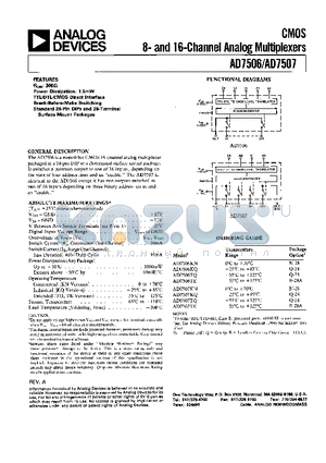AD7506KQ datasheet - CMOS 8- AND 16-CHANNEL ANALOG MULTIPLEXERS