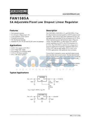 FAN1585AT18 datasheet - 5A Adjustable/Fixed Low Dropout Linear Regulator