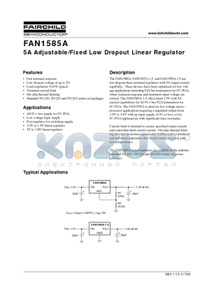 FAN1585AM18X datasheet - 5A Adjustable/Fixed Low Dropout Linear Regulator