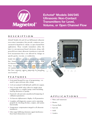 345-0442-102 datasheet - Echotel^ Models 344/345 Ultrasonic Non-Contact Transmitters for Level, Volume, or Open Channel Flow