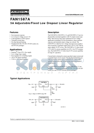 FAN1587AM15X datasheet - 3A Adjustable/Fixed Low Dropout Linear Regulator