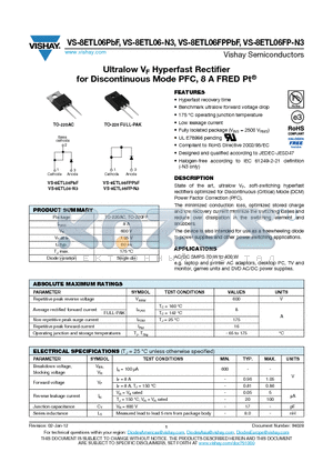 8ETL06-N3 datasheet - Ultralow VF Hyperfast Rectifier for Discontinuous Mode PFC, 8 A FRED Pt^