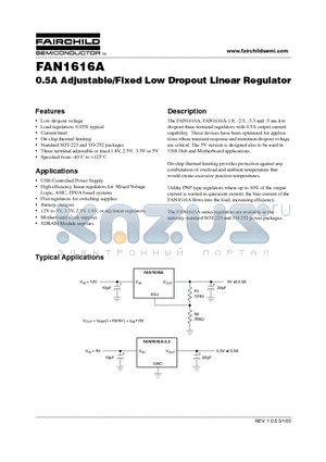 FAN1616AD25X datasheet - 0.5A Adjustable/Fixed Low Dropout Linear Regulator