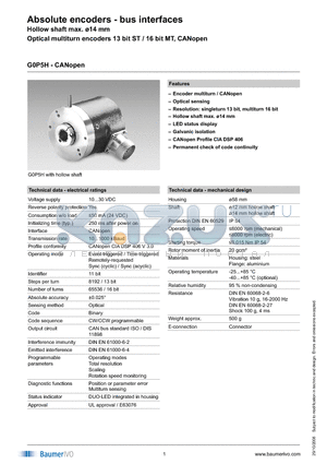 G0P5H010A316 datasheet - Absolute encoders - bus interfaces