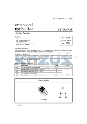 8ETU04PBF datasheet - Ultrafast Rectifier