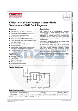 FAN2013MPX datasheet - 2A Low-Voltage, Current-Mode Synchronous PWM Buck Regulator