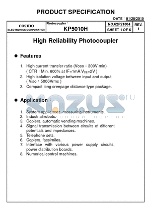 KP5010H datasheet - High Reliability Photocoupler