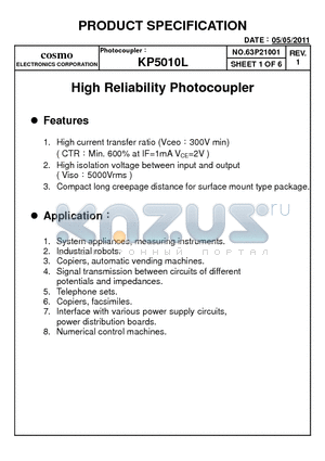 KP5010L datasheet - High Reliability Photocoupler