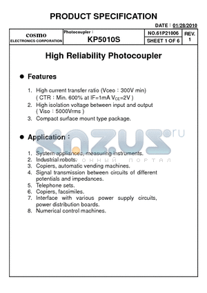 KP5010S datasheet - High Reliability Photocoupler