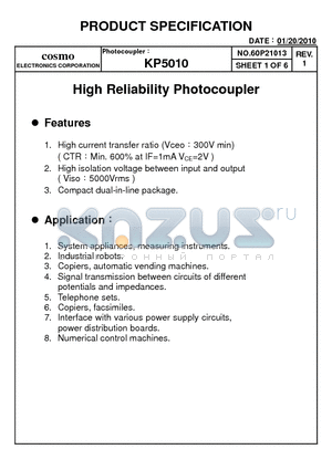 KP5010_10 datasheet - High Reliability Photocoupler