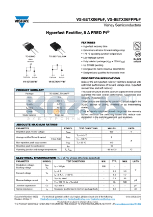 8ETX06PBF datasheet - Hyperfast Rectifier, 8 A FRED Pt