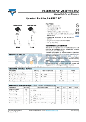 8ETX06SPBF_10 datasheet - Hyperfast Rectifier, 8 A FRED Pt