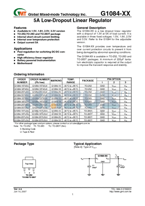 G1084-15T53U datasheet - 5A Low-Dropout Linear Regulator