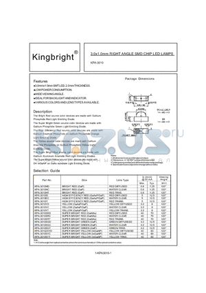 KPA-3010 datasheet - 3.0x1.0mm RIGHT ANGLE SMD CHIP LED LAMPS