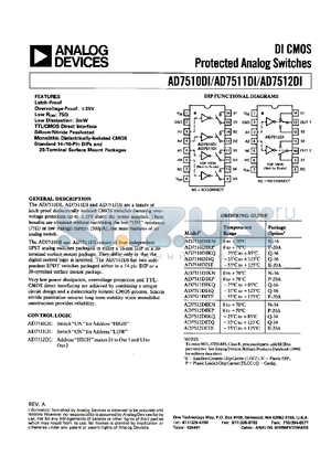 AD7512DIKNZ datasheet - DI CMOS Protected Analog Switches