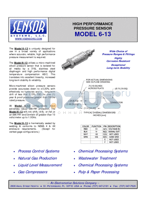 6-130-010500 datasheet - HIGH PERFORMANCE PRESSURE SENSOR