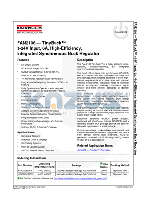 FAN2106EMPX datasheet - 3-24V Input, 6A, High-Efficiency, Integrated Synchronous Buck Regulator