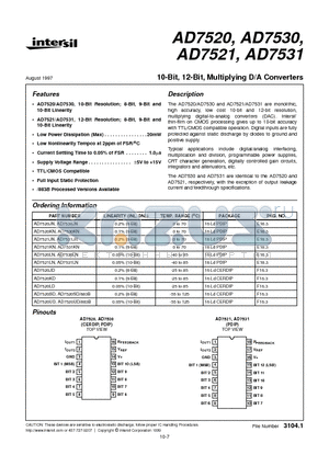 AD7521LN datasheet - 10-Bit, 12-Bit, Multiplying D/A Converters