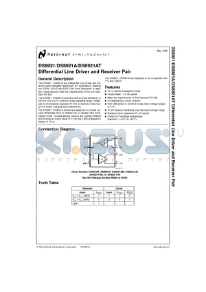 DS8921ATM datasheet - Differential Line Driver and Receiver Pair