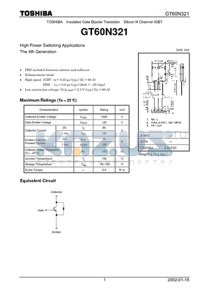 GT60N321 datasheet - High Power Switching Applications The 4th Generation