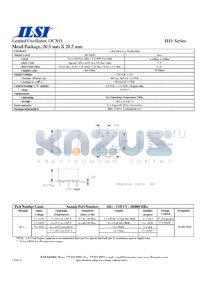 I411-31511F-20.000 datasheet - Leaded Oscillator, OCXO Metal Package, 20.5 mm X 20.5 mm