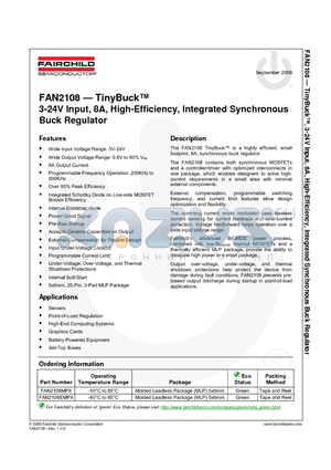 FAN2108MPX datasheet - TinyBuck 3-24V Input, 8A, High-Efficiency, Integrated Synchronous Buck Regulator