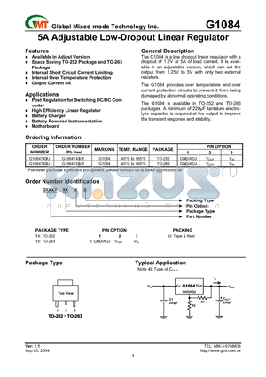 G1084T41U datasheet - 5A Adjustable Low-Dropout Linear Regulator