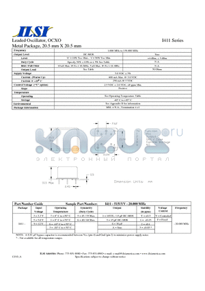 I411-31562F-20.000 datasheet - Leaded Oscillator, OCXO Metal Package, 20.5 mm X 20.5 mm