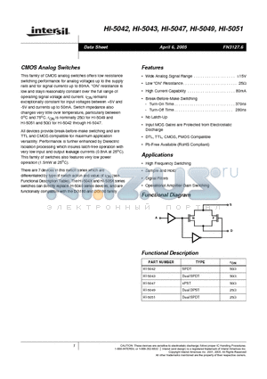 HI1-5042-2 datasheet - CMOS Analog Switches