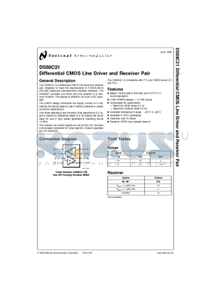 DS89C21TM datasheet - Differential CMOS Line Driver and Receiver Pair