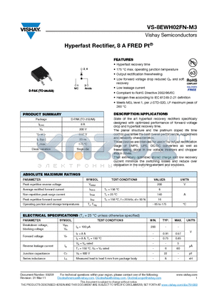 8EWH02FNTRR-M3 datasheet - Hyperfast Rectifier, 8 A FRED Pt^