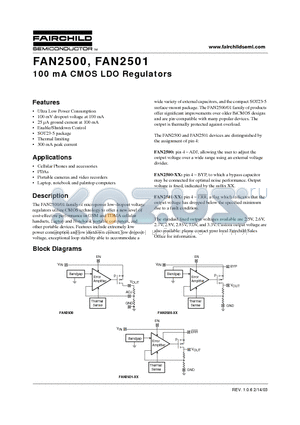 FAN2501S27X datasheet - 100 mA CMOS LDO Regulators