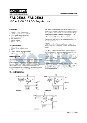 FAN2502S25X datasheet - 150 mA CMOS LDO Regulators