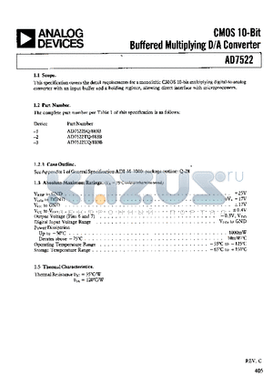 AD7522UQ/883B datasheet - CMOS 10-BIT BUFFERED MULTIPLAYING D/A CONVERTER