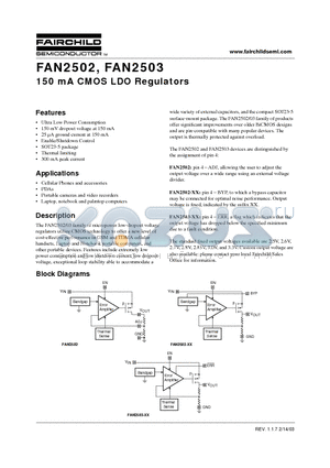 FAN2502S27X datasheet - 150 mA CMOS LDO Regulators