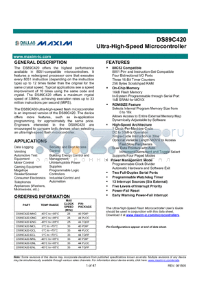 DS89C420-ECL datasheet - Ultra-High-Speed Microcontroller