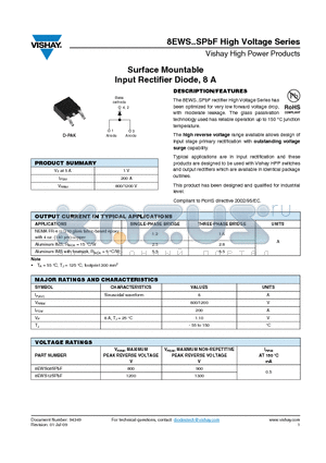 8EWS08STRR datasheet - Surface Mountable Input Rectifier Diode, 8 A