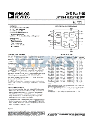 AD7528KP datasheet - CMOS Dual 8-Bit Buffered Multiplying DAC