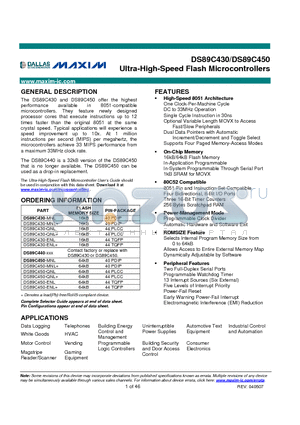 DS89C430 datasheet - Ultra-High-Speed Flash Microcontrollers