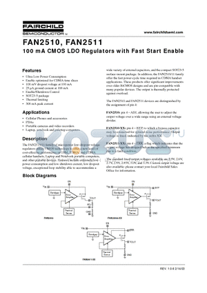 FAN2510S27X datasheet - 100 mA CMOS LDO Regulators with Fast Start Enable