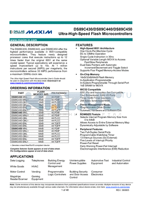 DS89C430-ENL datasheet - Ultra-High-Speed Flash Microcontrollers